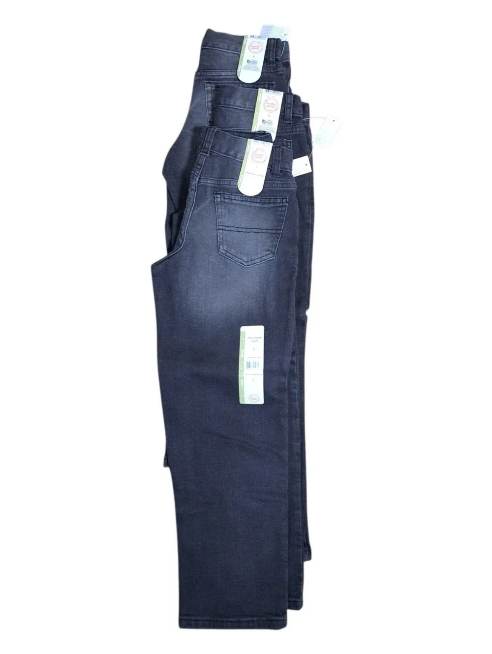 NWT Wonder Nation Boys 3-Pack Relaxed Fit Black/Grey Denim Jeans (Size 6)